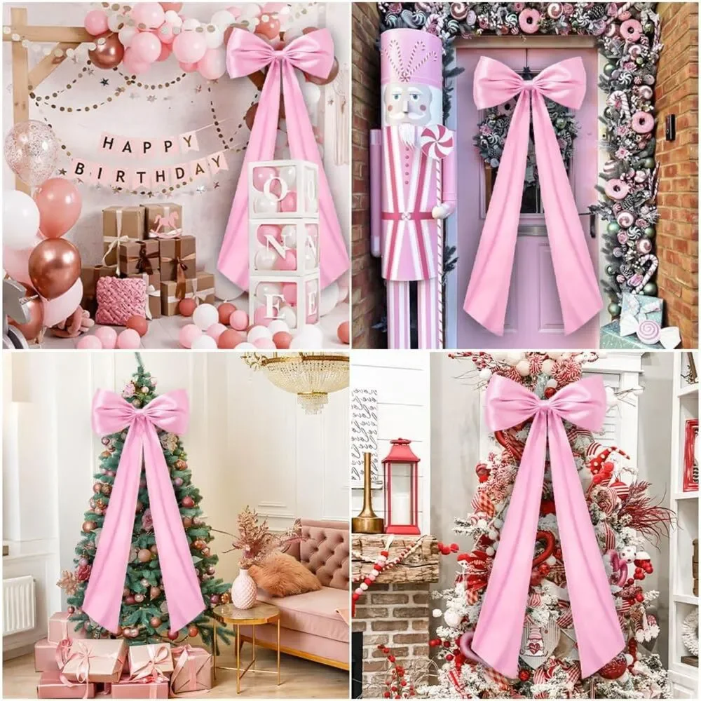 JOICEE Extra Large Pink Satin Bow 20x47